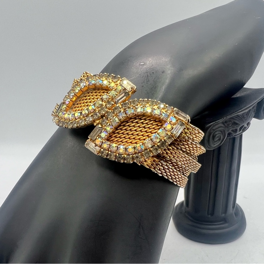 Rare vintage HOBE gold & AB rhinestone costume bracelet 7” multi strand chain - Picture 12 of 14